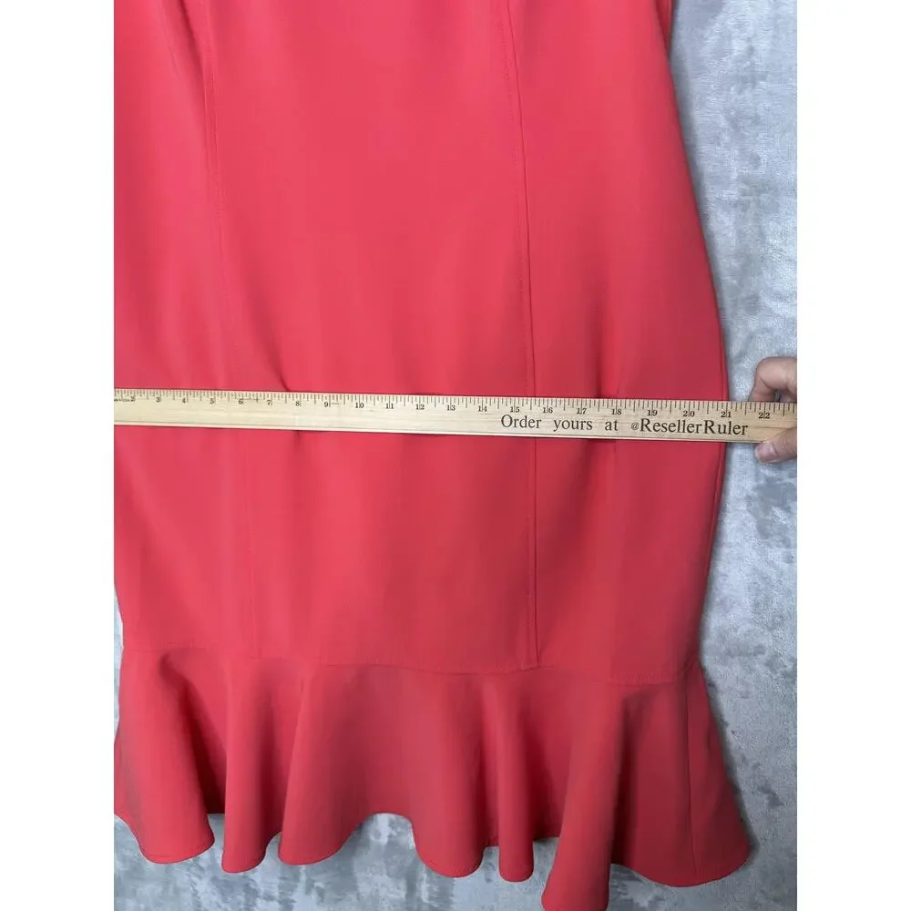 St. John Dress Womens 12 Coral Sheath Sleeveless Ruffle Hem Career Minimalist